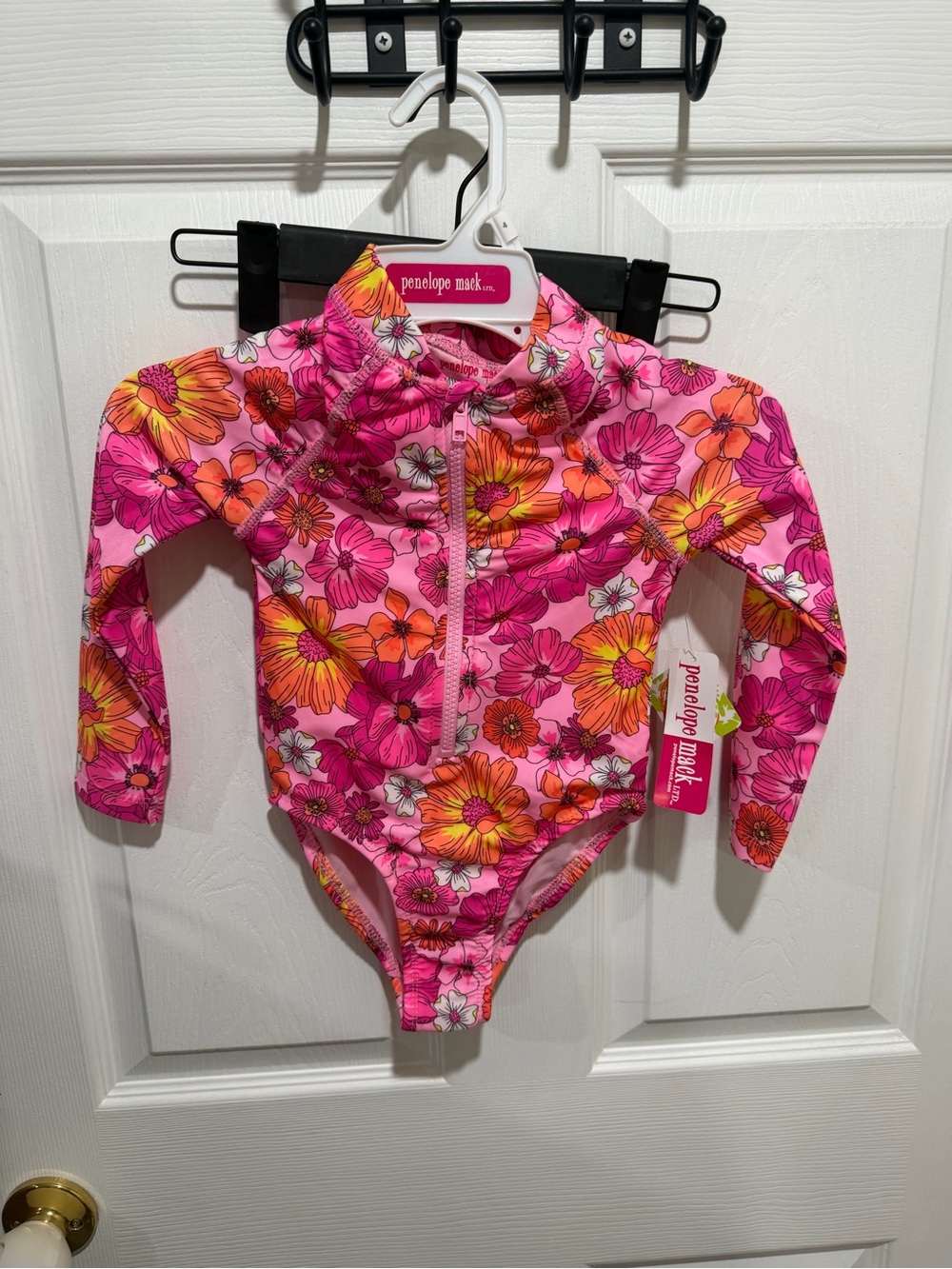 Penelope Mack Girls' Pink Floral Long-Sleeve Rash Guard Swimsuit